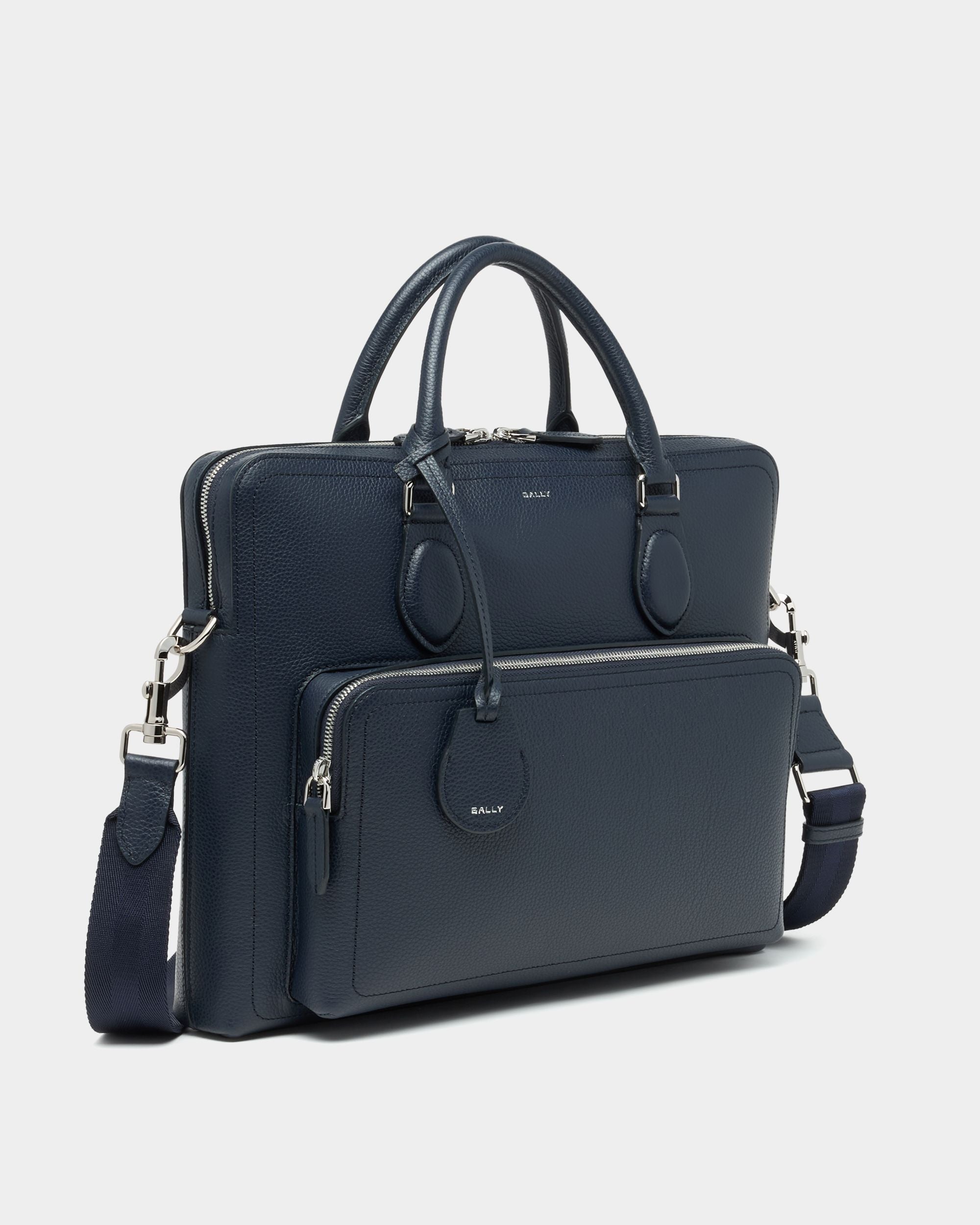 Bally Global - Capitol Briefcase in Navy Blue Grained Leather - Blue