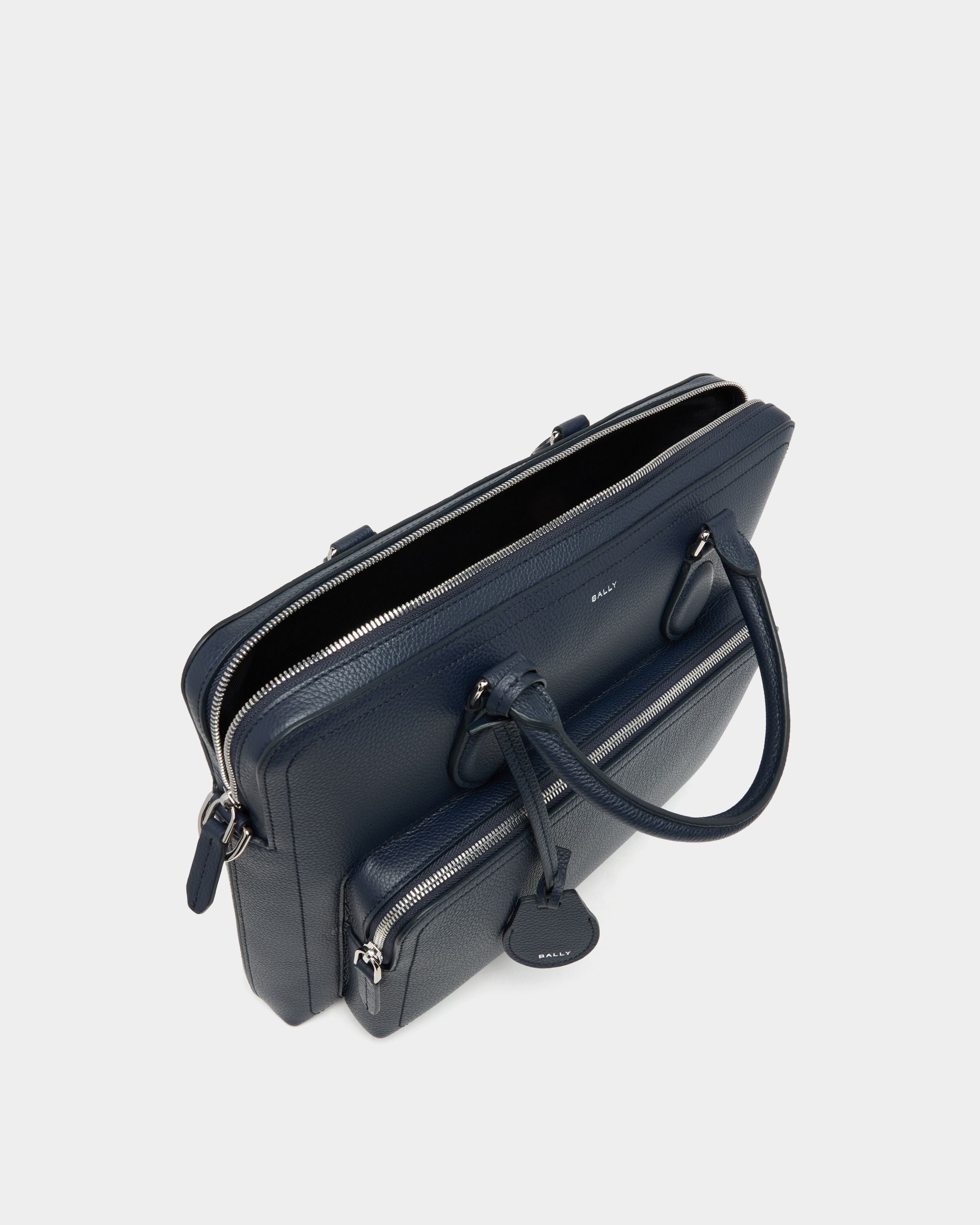 Bally Global - Capitol Briefcase in Navy Blue Grained Leather - Blue