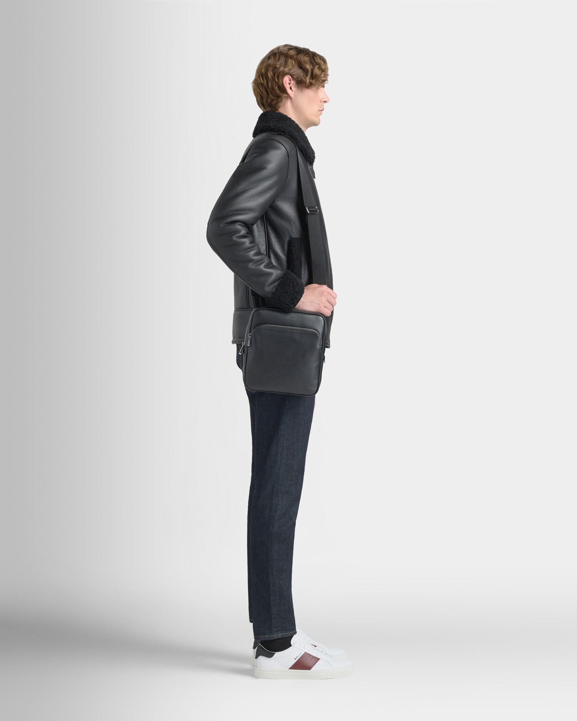 Bally Global - York Crossbody Bag in Black Embossed Leather - Black