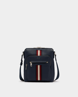 Crossbody Bag in Navy Blue Leather With a Bally Ribbon