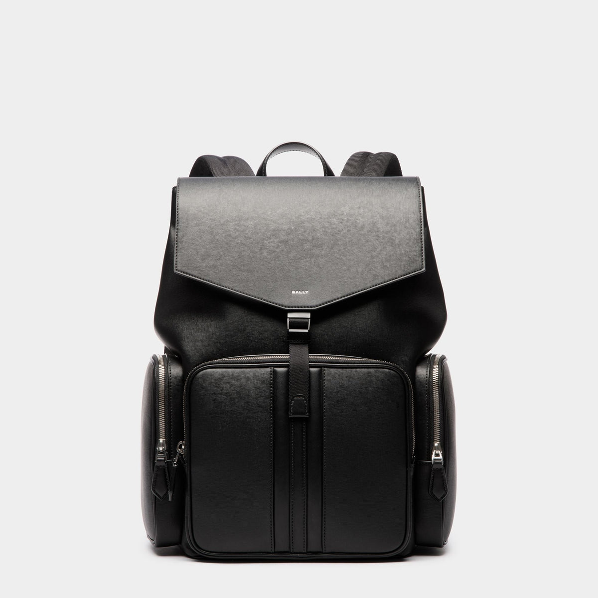 bally mens leather backpack Men's Black Mythos Backpack In Black Recycled Leather