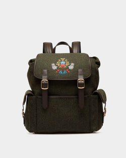 Mochila De La Cápsula Winter De Lana Verde Oscuro Y Piel Ébano Con Alpine Flower