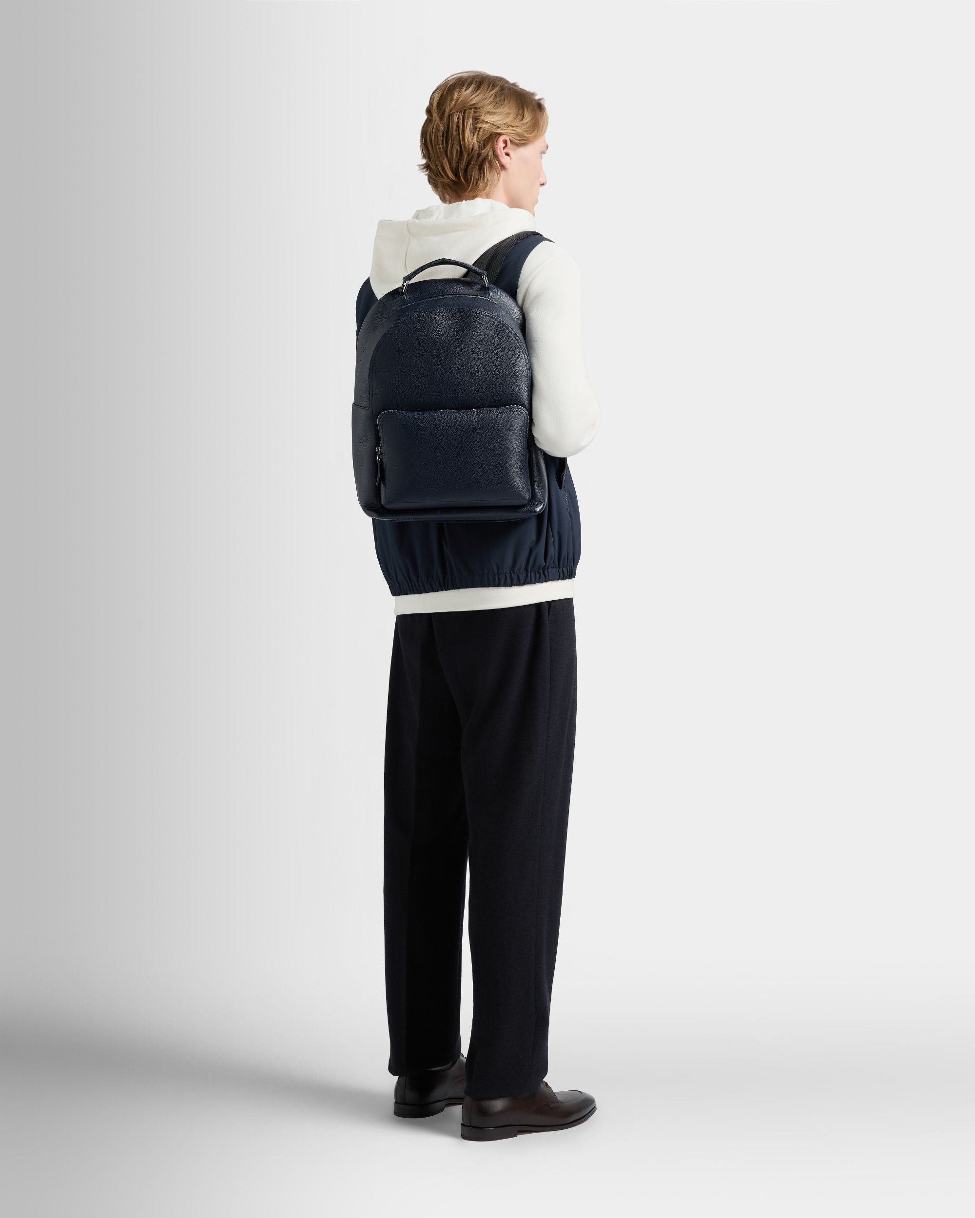 Bally Global - Capitol Backpack in Navy Blue Grained Leather - Blue