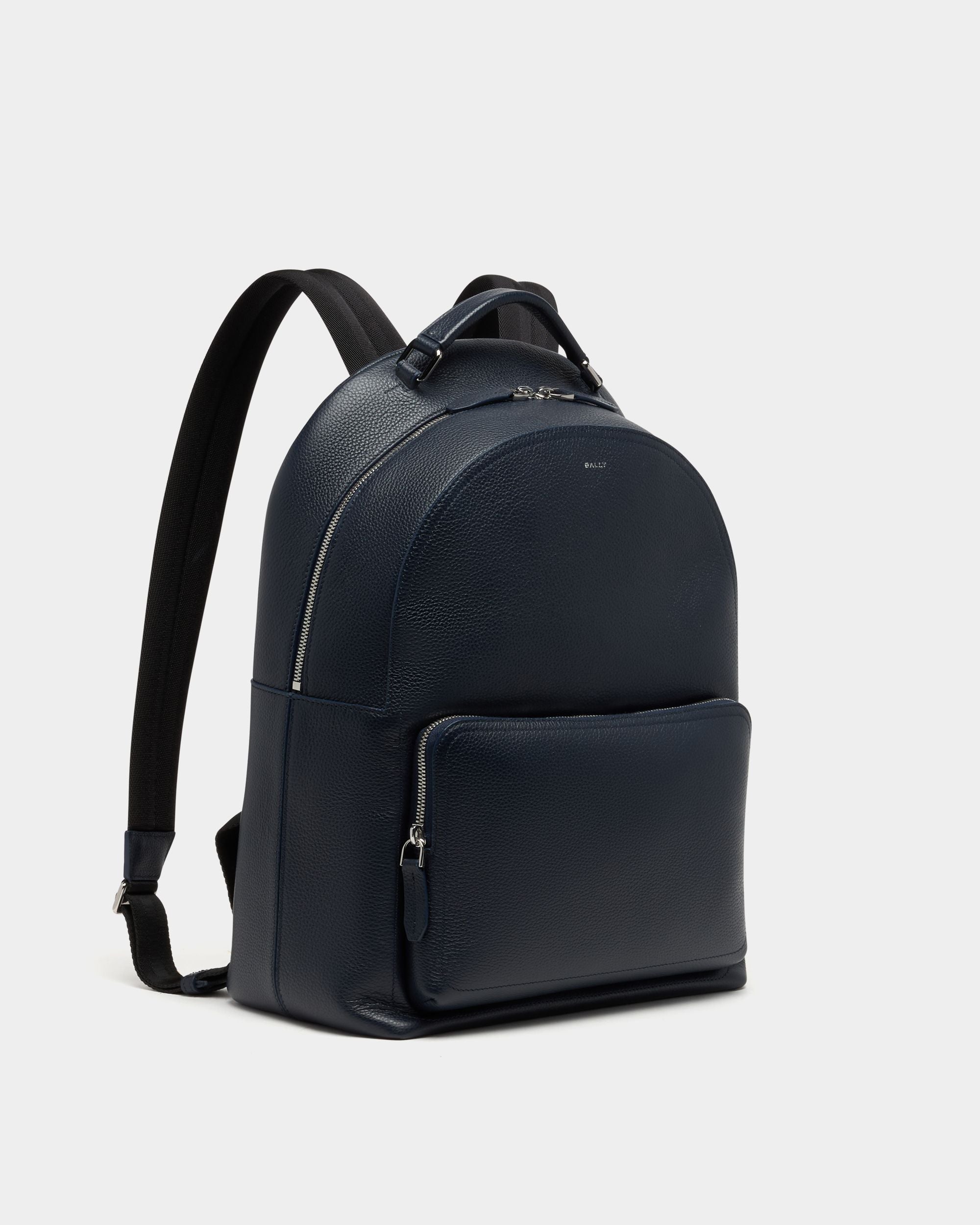 Bally Global - Capitol Backpack in Navy Blue Grained Leather - Blue