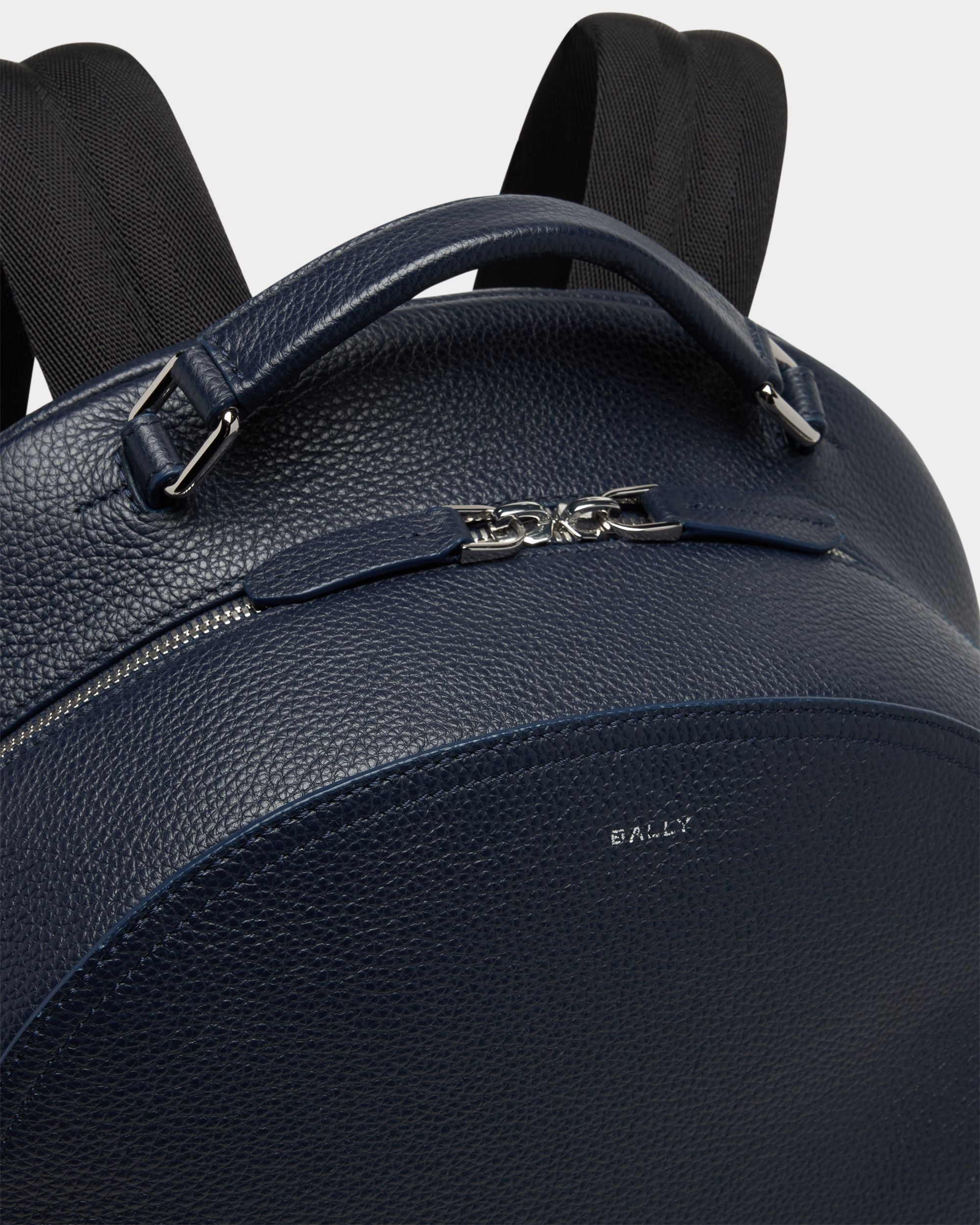 Bally Global - Capitol Backpack in Navy Blue Grained Leather - Blue