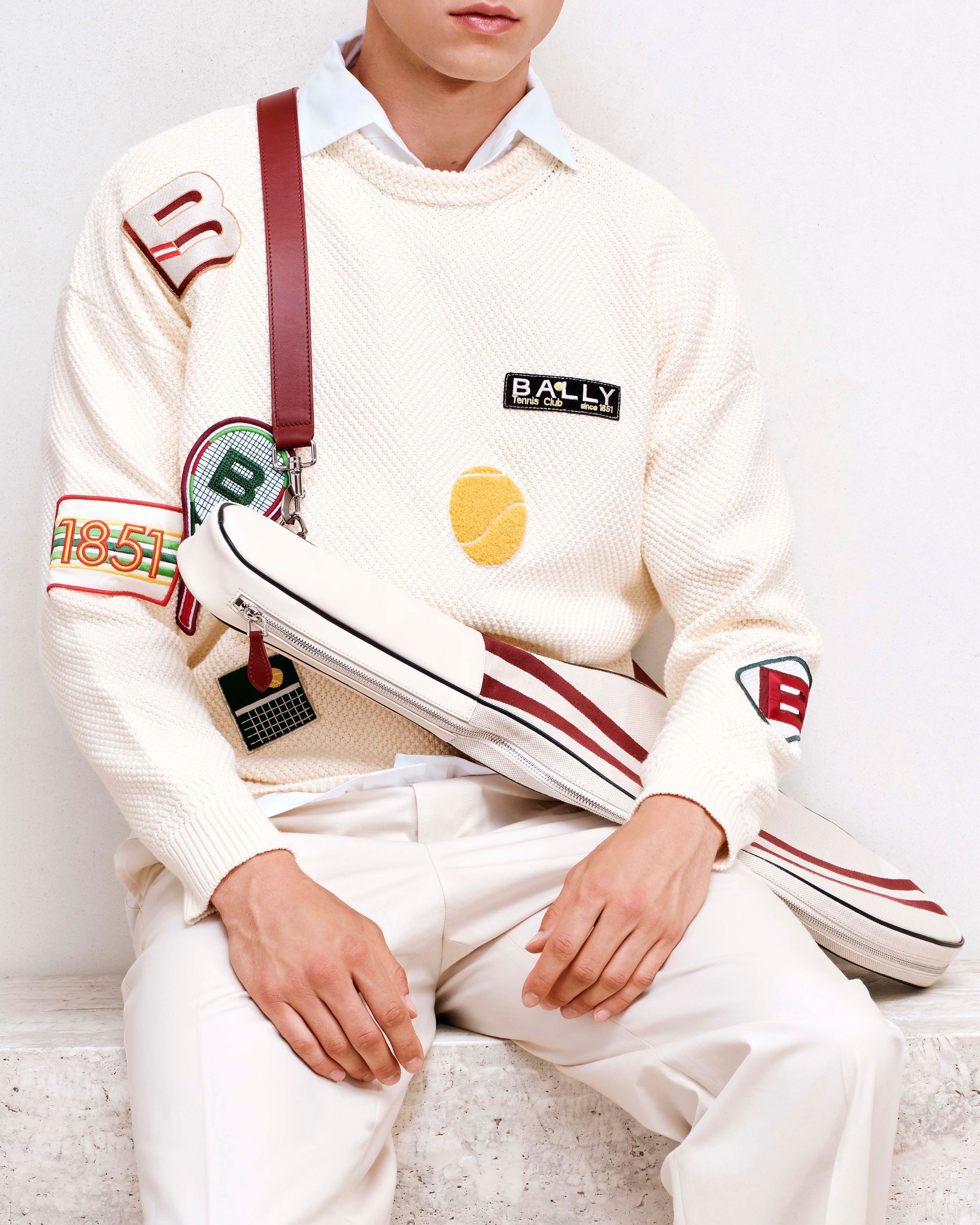 Bally Global - Funda para raquetas de la colección Tennis en lona de algodón natural y cuero - Beige