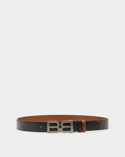 B Twice 35 mm Adjustable And Reversible Belt in Black and Amber Brown Leather
