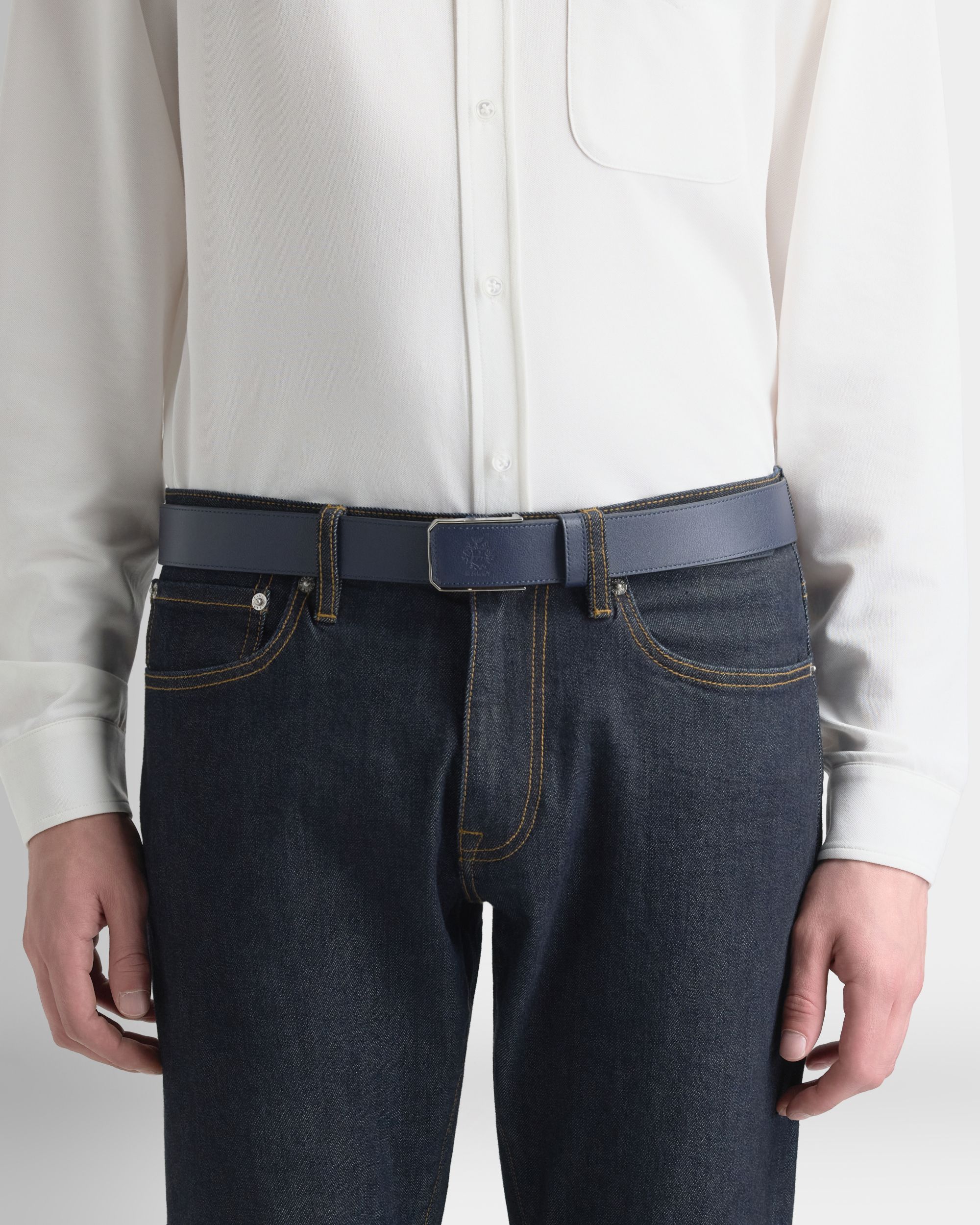 Bally Global - Cabot 35 mm Belt in Navy Blue Leather - Blue