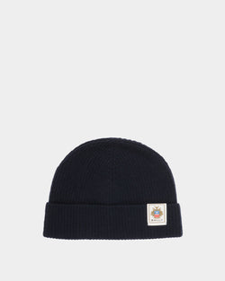 Beanie With Bally Crest Logo In Navy Blue Wool