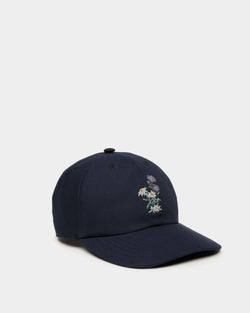 Baseball Hat With Mountain Flowers In Navy Blue Cotton