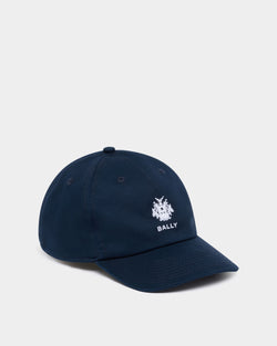 Baseball Hat in Navy Blue Cotton With a Solid Bally Crest
