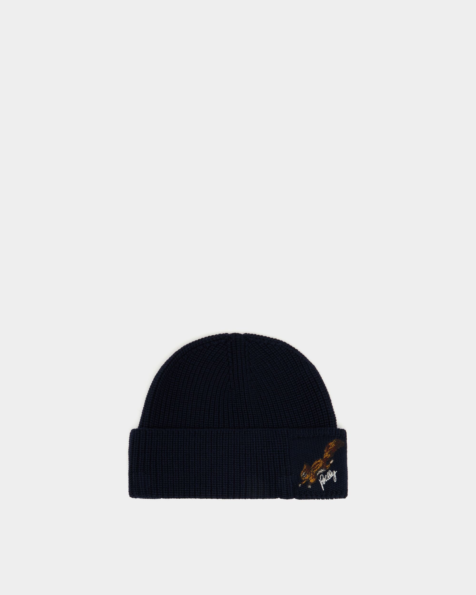 Bally Global - Weihnachtsmütze aus marineblauer Wolle mit Bally-Logo und Eichhörnchen - Blue