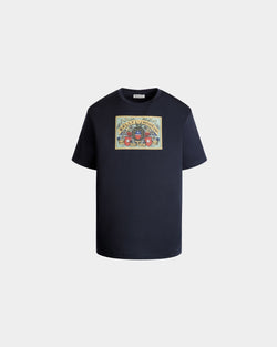 T-Shirt With Bally Crest Label In Navy Blue Cotton