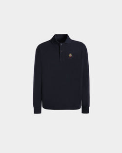 Long Sleeve Polo Shirt in Navy Blue Cotton