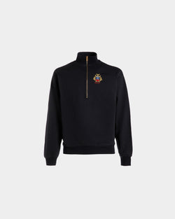 Half Zip Sweatshirt With a Bally Crest Logo In Navy Blue Cotton