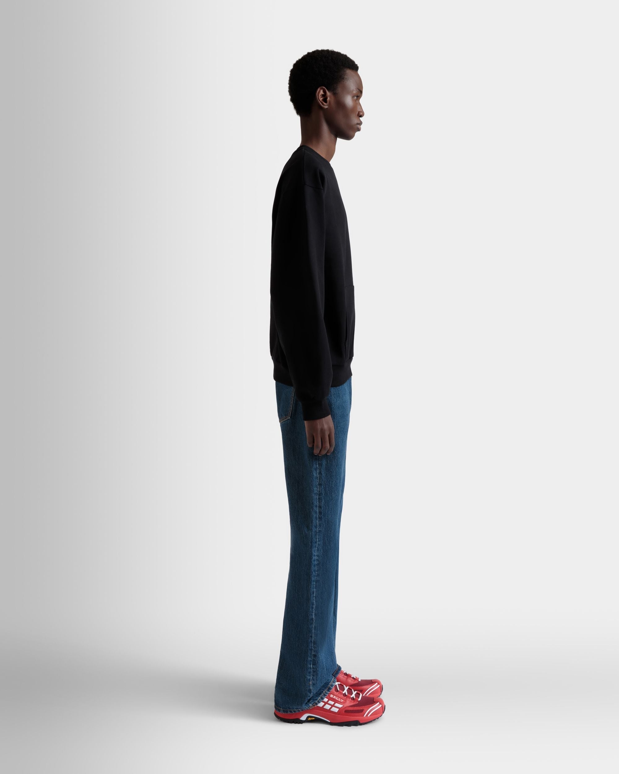 Bally Global - Crewneck Sweatshirt With a Bally Flag in Black Cotton - Black