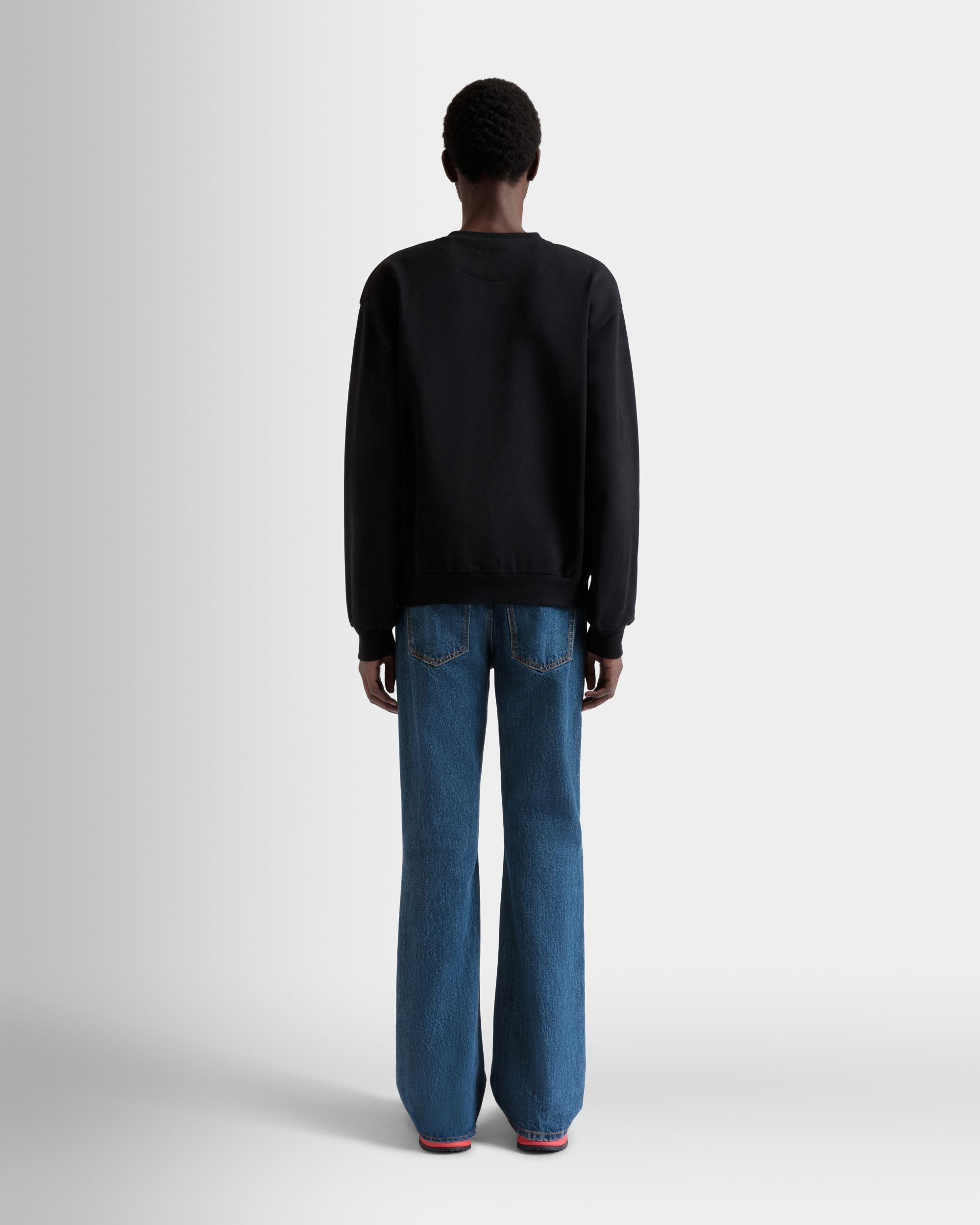 Bally Global - Crewneck Sweatshirt With a Bally Flag in Black Cotton - Black