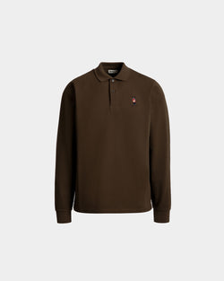 Long Sleeve Polo With Forest Mask In Brown Cotton