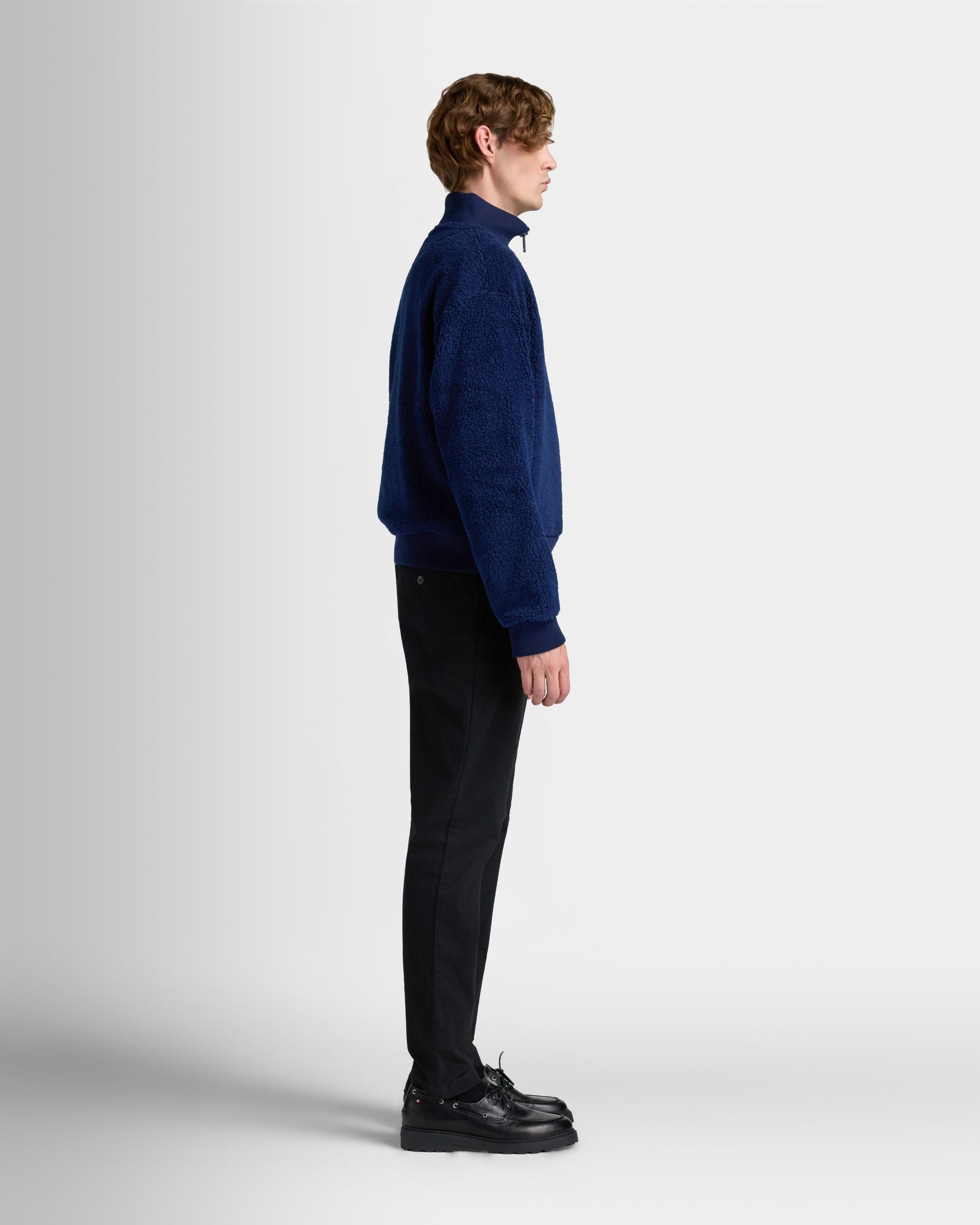 Bally Global - Half Zip Sweatshirt With a Bally Crest in Navy Blue Fleece - Blue