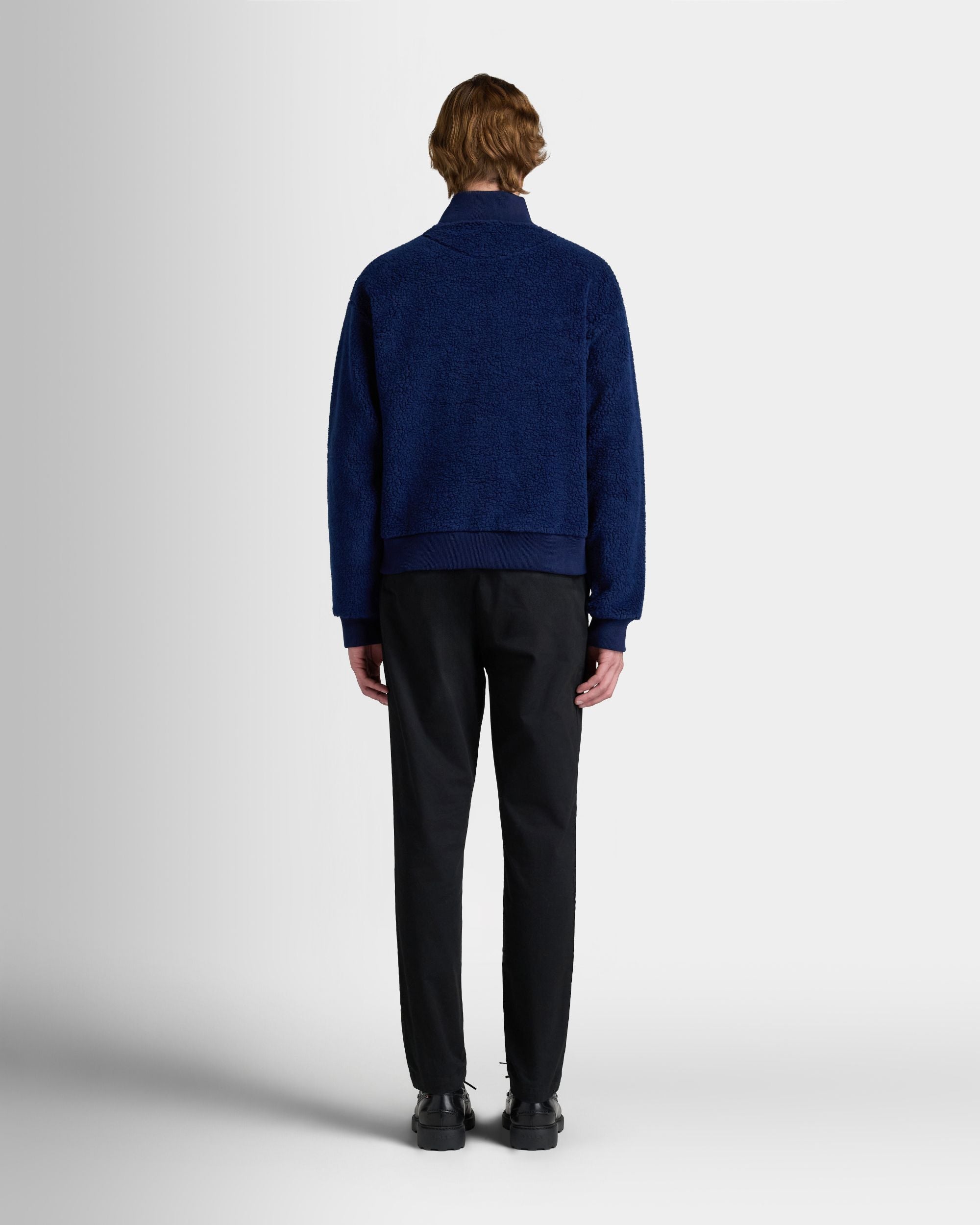 Bally Global - Half Zip Sweatshirt With a Bally Crest in Navy Blue Fleece - Blue