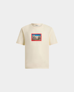 T-Shirt in Ivory Cotton With a Vintage Postcard Print