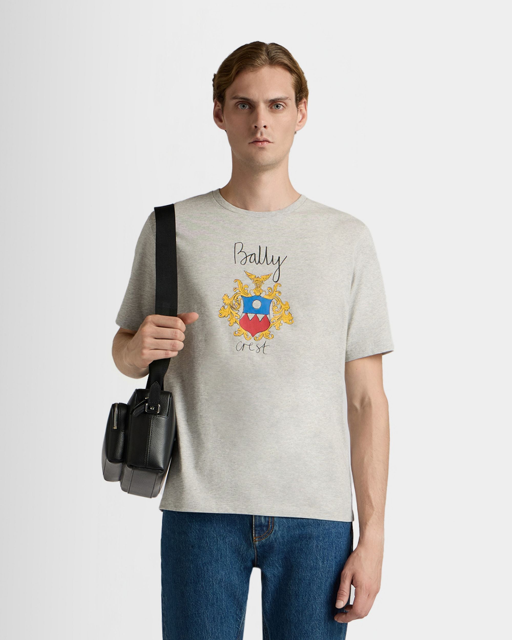 Bally Global - T-Shirt in Mélange Grey Cotton with a Bally Crest - Grey