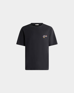 Camiseta De Algodón Negro Con Logo Floral