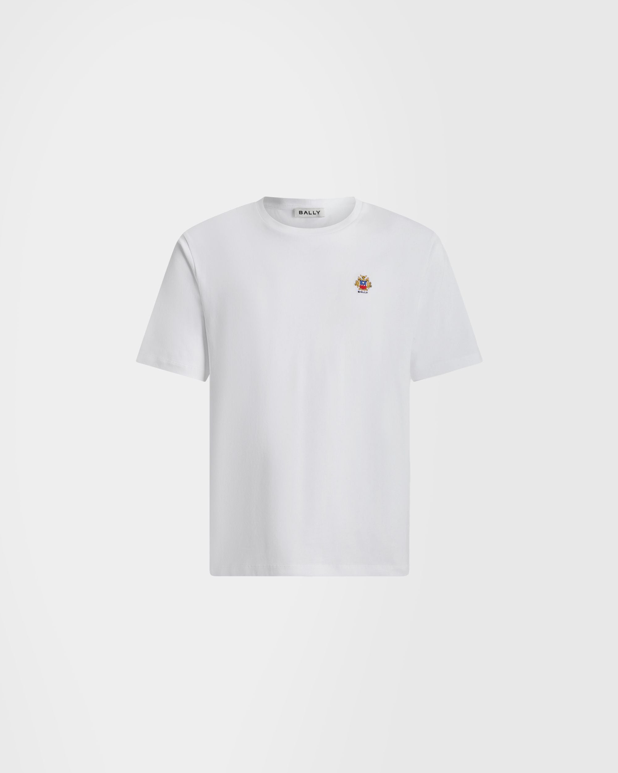 Bally Global - T-Shirt in White Cotton with a Bally Crest - White