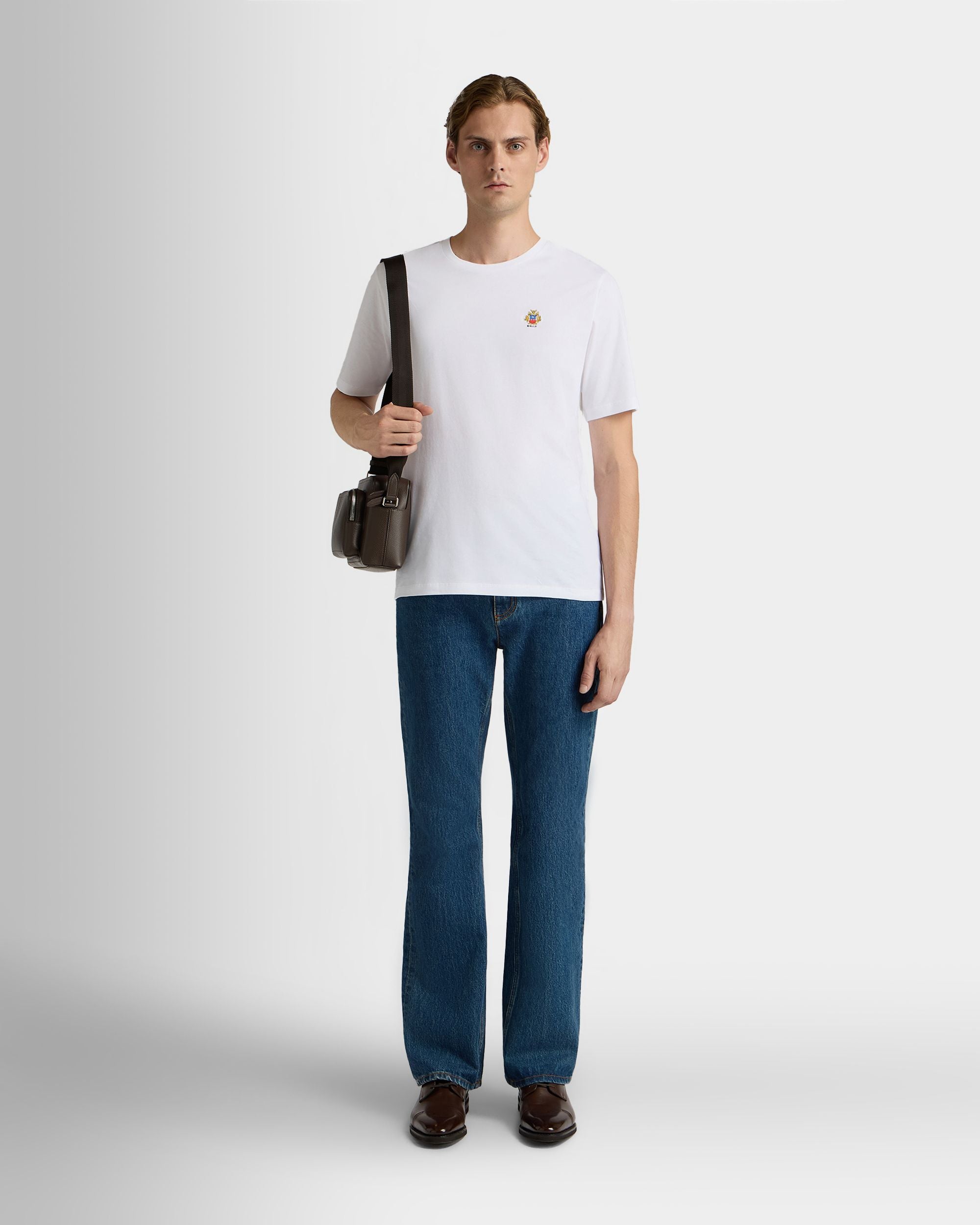 Bally Global - T-Shirt in White Cotton with a Bally Crest - White