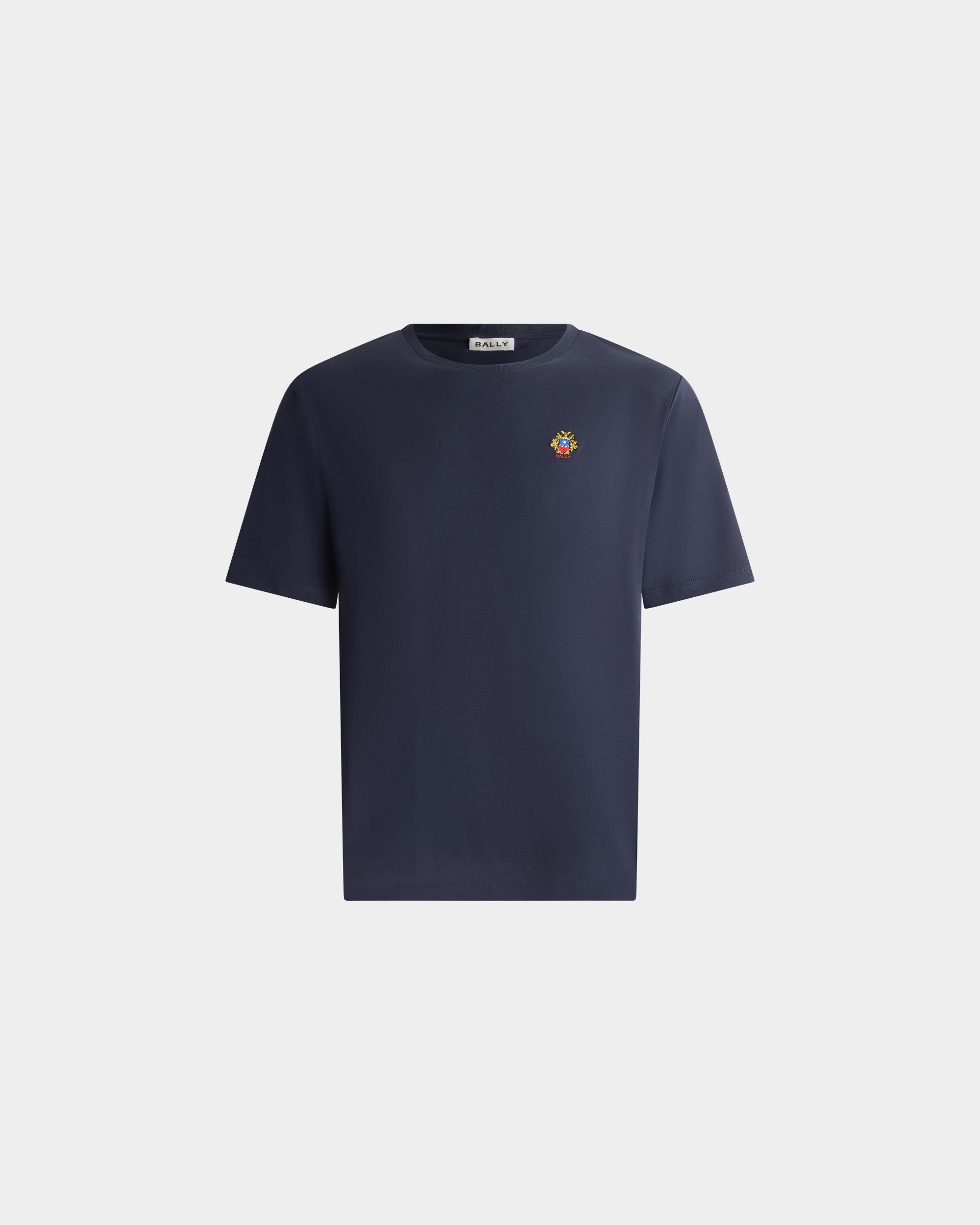 Bally Global - T-Shirt in Navy Blue Cotton With a Bally Crest - Blue