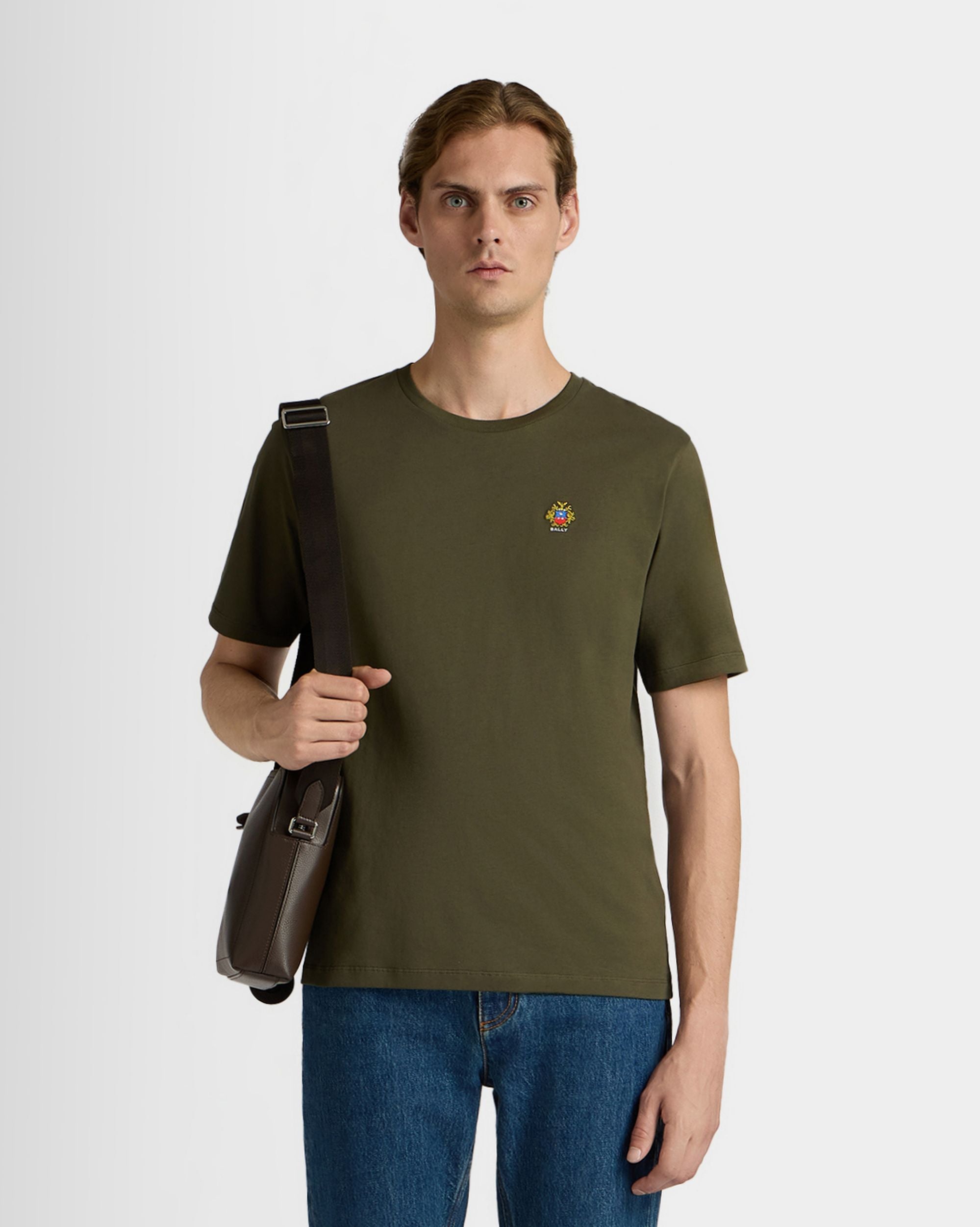 Bally Global - T-Shirt in Military Green Cotton with a Bally Crest - Green
