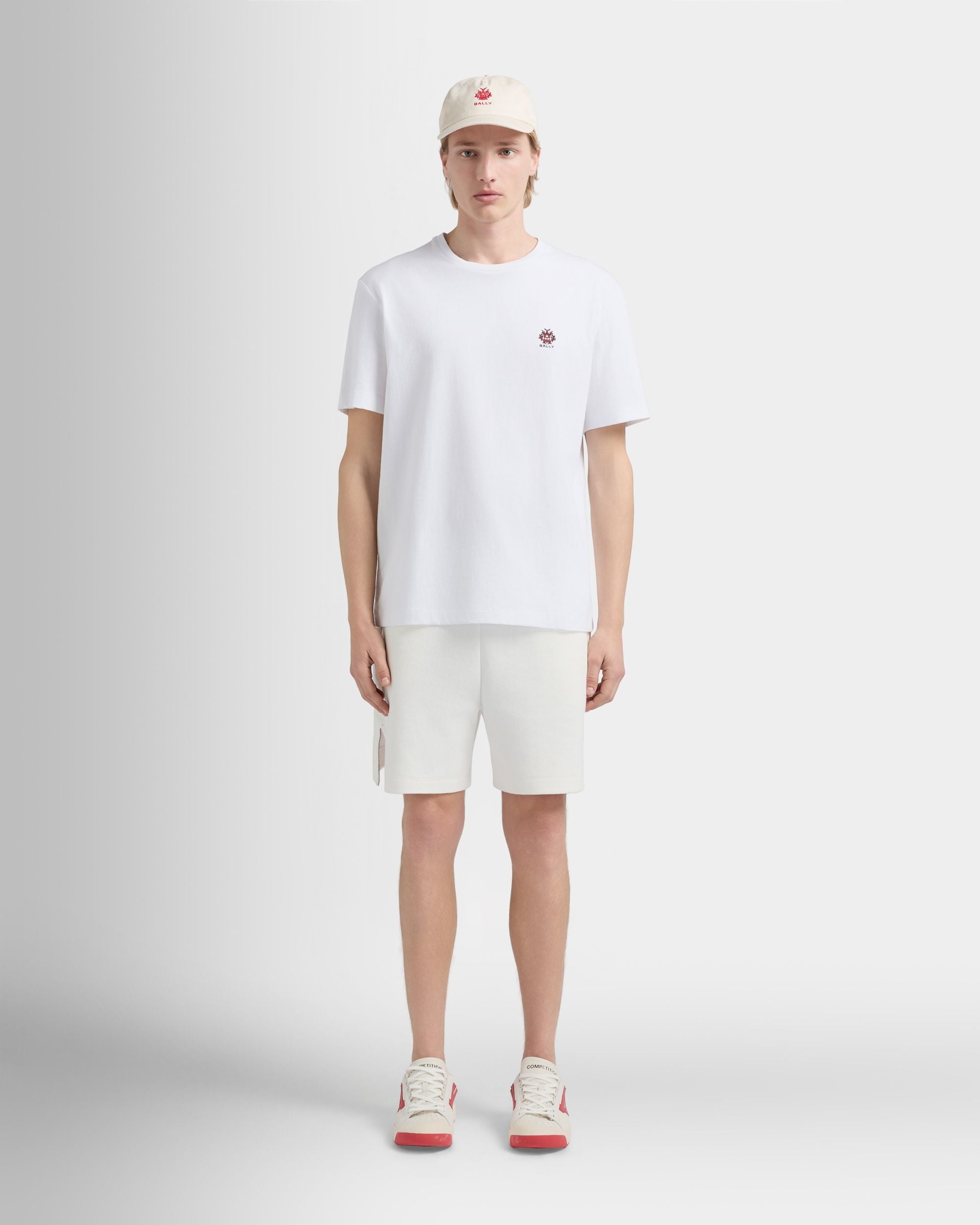 Bally Global - T-shirt in White Cotton with a Bally Crest - White
