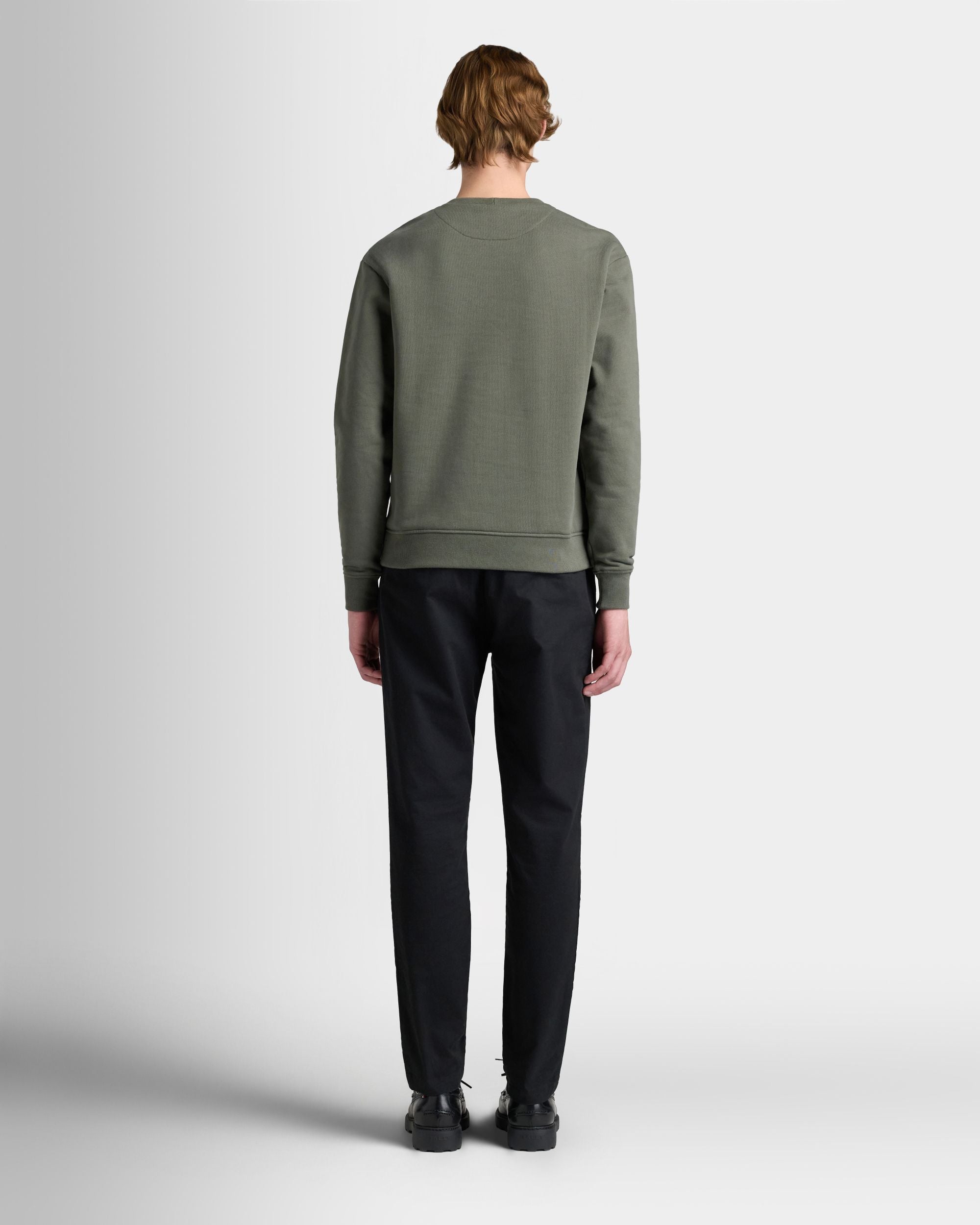 Bally Global - Crewneck Sweatshirt in Military Green Cotton With a Bally Crest - Green