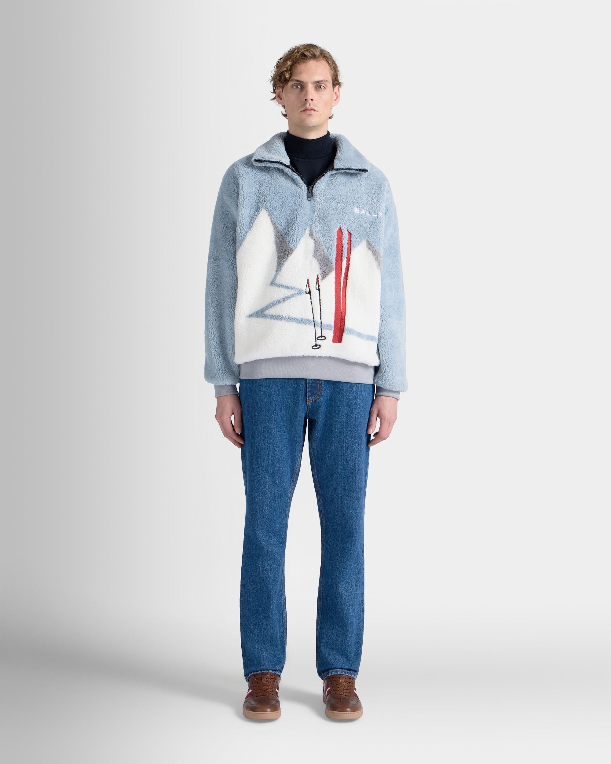 Bally Global - Winter Capsule Sweatshirt mit kurzem Reißverschluss aus Nylon in Light Blue - Blue
