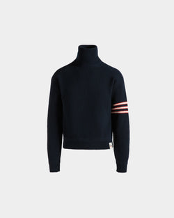 Turtleneck With a Bally Crest Logo in Navy Blue Wool
