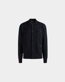 Long Sleeve Shirt With Logo In Navy Blue Cashmere