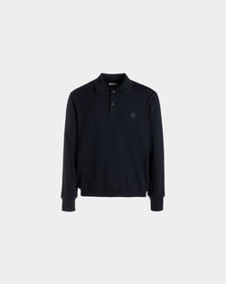 Long Sleeve Polo With Bally Crest Logo In Navy Blue Wool