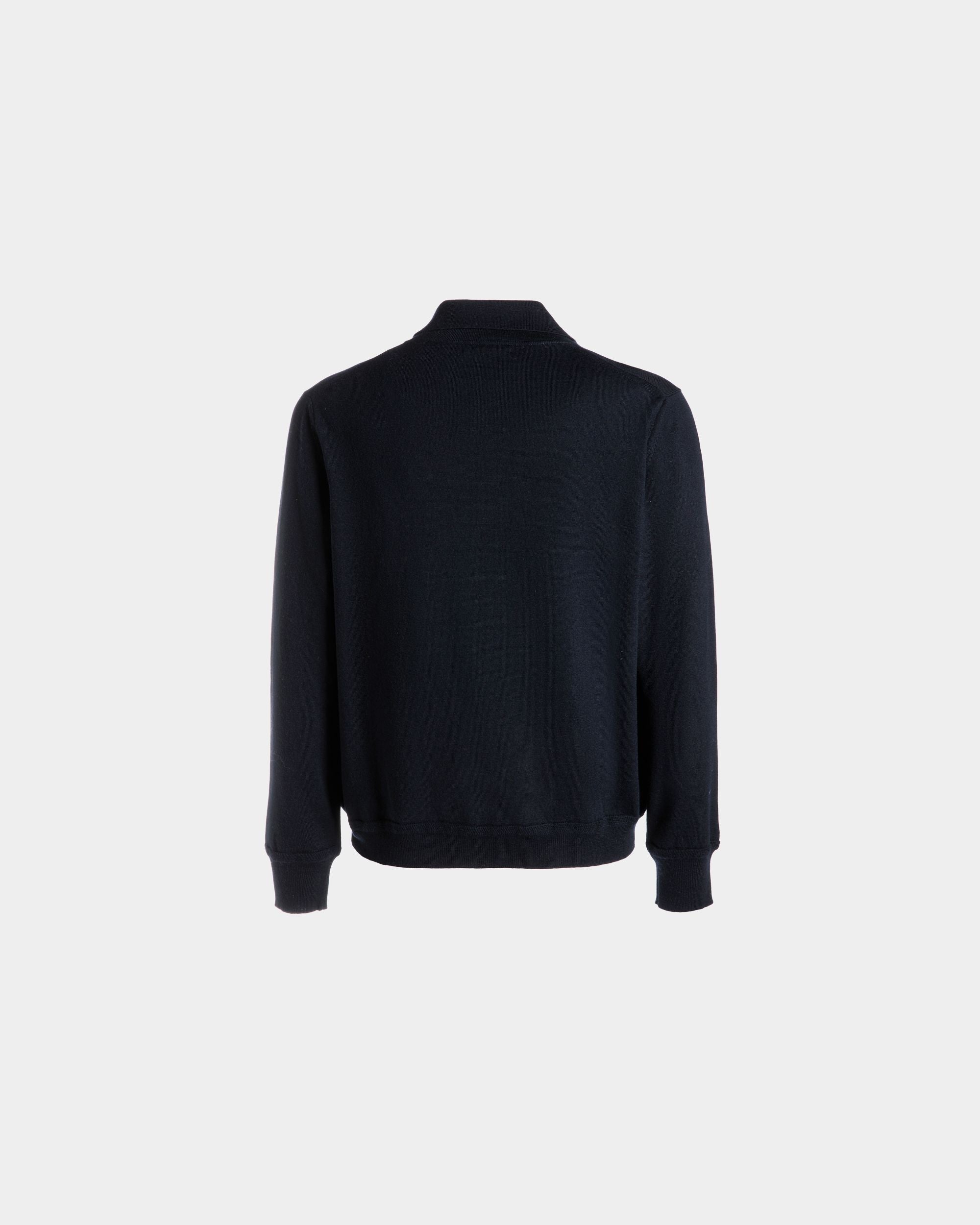 Bally Global - Long Sleeve Polo With Bally Crest Logo In Navy Blue Wool - Blue