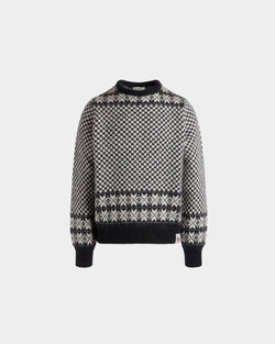 Crewneck Sweater In Black And White Mohair And Silk