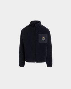 Winter Capsule Full Zip Sweashirt With Alpine Flowers in Navy Blue Fleece