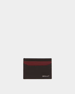 Tarjetero Bally Essential De Piel Granulada Ébano Y Roja