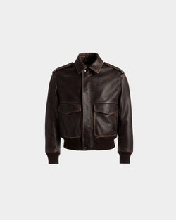 Bomber Jacket In Brown Leather