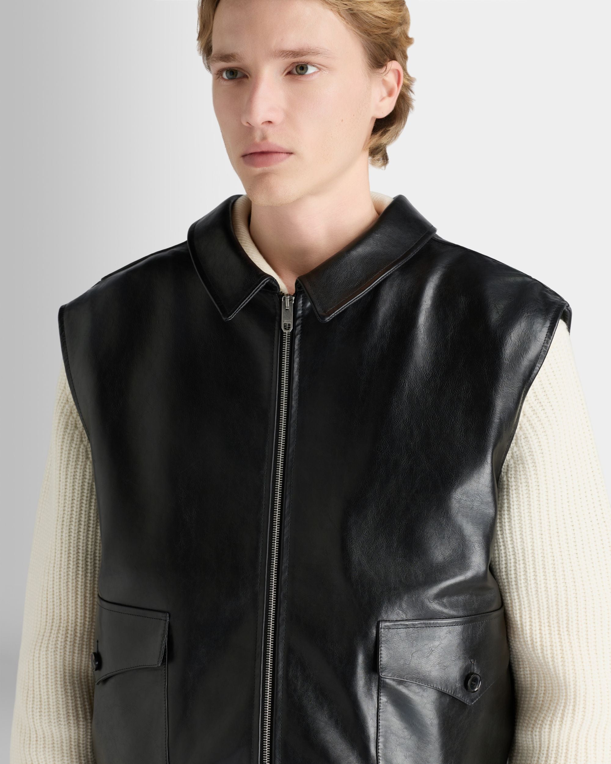 Bally Global - Chaleco De Piel Negra - Negro