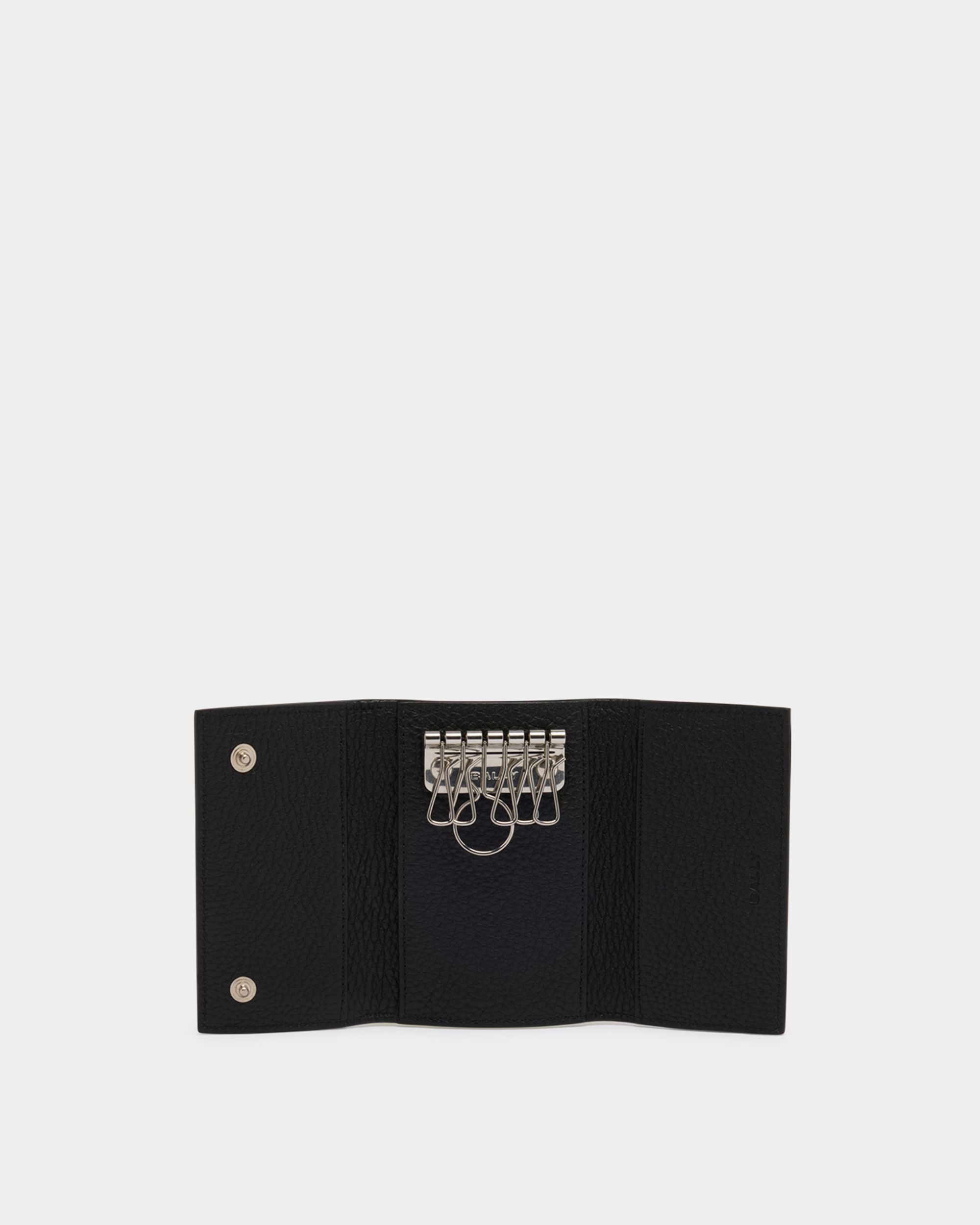 Men's Black Ribbon Key Holder in Black Grained Leather | Bally Global CA