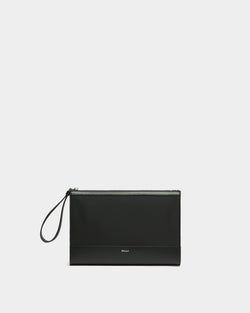 Vogel Clutch aus Nylon und recyceltem Leder in Schwarz