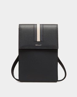 Ribbon Phone Wallet In Blue Grained Leather