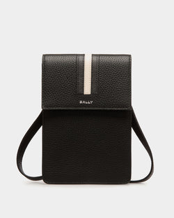 Ribbon Phone Wallet In Black Grained Leather