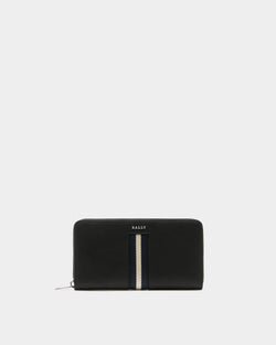 Zip Around Wallet in Black Leather With a Bally Ribbon