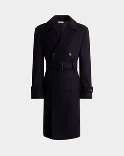 Trench Coat in a Navy Blue Wool Blend