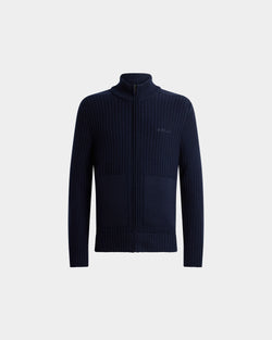 Full Zip Cardigan in Navy Blue Wool